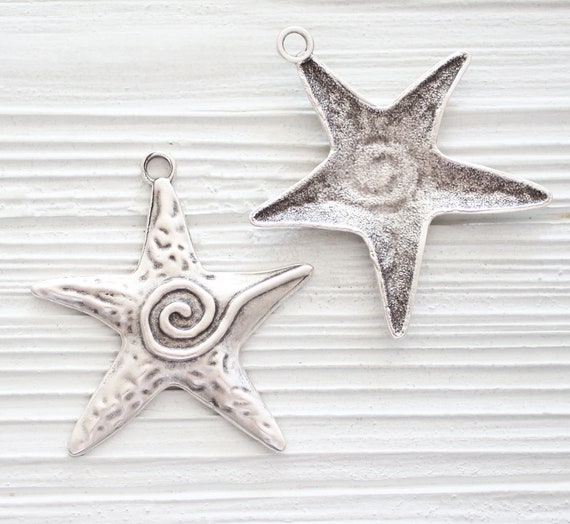 Star pendant silver, celestial pendant silver, large hammered star pendant, large silver pendants, star findings, focal statement pendant