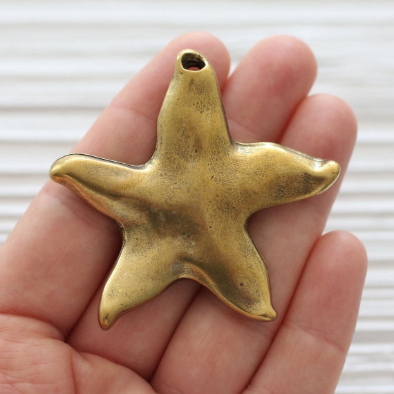 Star pendant, antique gold star, large starfish pendant, large star, starfish, hammered pendant, antique gold pendants, star, sea pendant