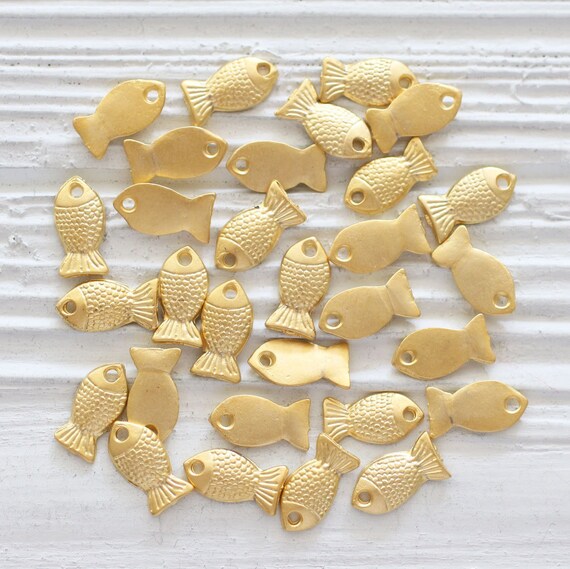 10pc fish charm gold, sea charms, mini fish pendant, earring charm gold, earring charm dangle, necklace bracelet charms, animal charms