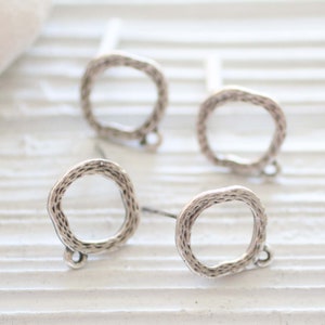 2pc earrings stud set, silver earring studs, round stud earrings, studs set, studs with loop for charms tassels, silver plated studs image 2