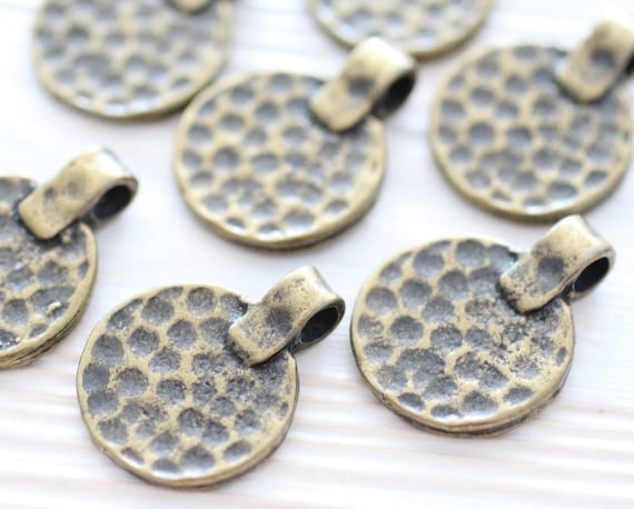 5pc hammered disc charm pendant, tribal charms, antique gold round metal charms, antique coins, bracelet charms,earring charms,just dangles