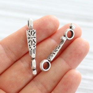 2pc tribal connector pendant charm, silver connectors, earring components, earring dangle, boho rustic findings, silver charms, necklace bar