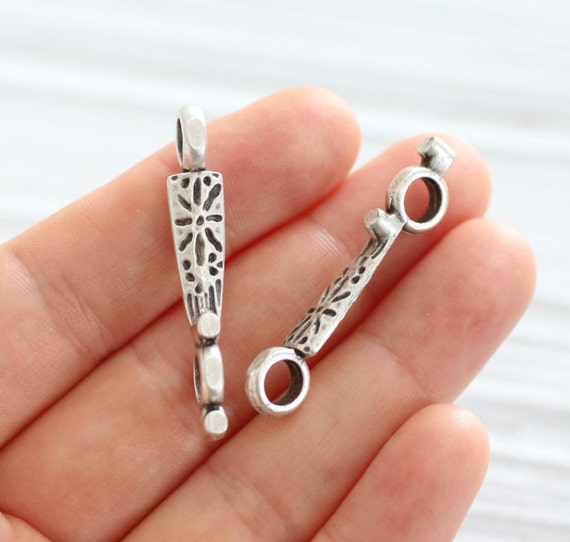 2pc tribal connector pendant charm, silver connectors, earring components, earring dangle, boho rustic findings, silver charms, necklace bar