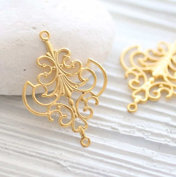 2pc filigree gold pendant, filigree connector, unique filigree findings, jewelry connectors, gold filigree pendant, earrings dangles, charm