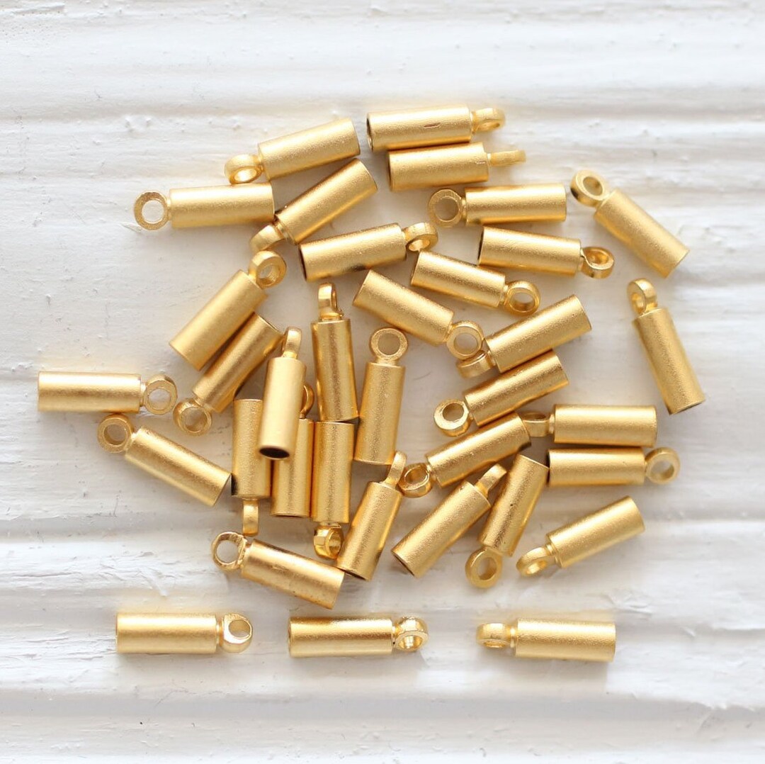 10pc Leather End Caps, End Caps for Jewelry, 1.5mm Gold Plated Leather