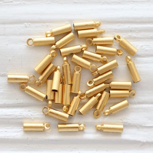 10pc leather end caps, end caps for jewelry, 1.5mm gold plated leather end crimp, end cap with loops, crimp end cap, end caps for leather