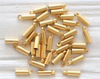 10pc leather end caps, end caps for jewelry, 1.5mm gold plated leather end crimp, end cap with loops, crimp end cap, end caps for leather