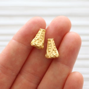 2pc gold tassel cap, bead caps, matte gold, mini bead cones, end caps, mini tassel cap, earrings findings, embellished tassel cap, ornate image 3