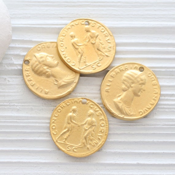 Gold coin pendant, Greek coin pendant, large gold coin medallion, coin dangles, replica coins, coin pendant gold, ancient coin pendant, N2