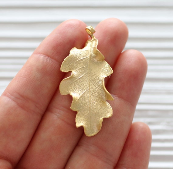 Leaf Charm Pendant, Filigree Leaf Gold, Hammered Leaf, Matte Gold