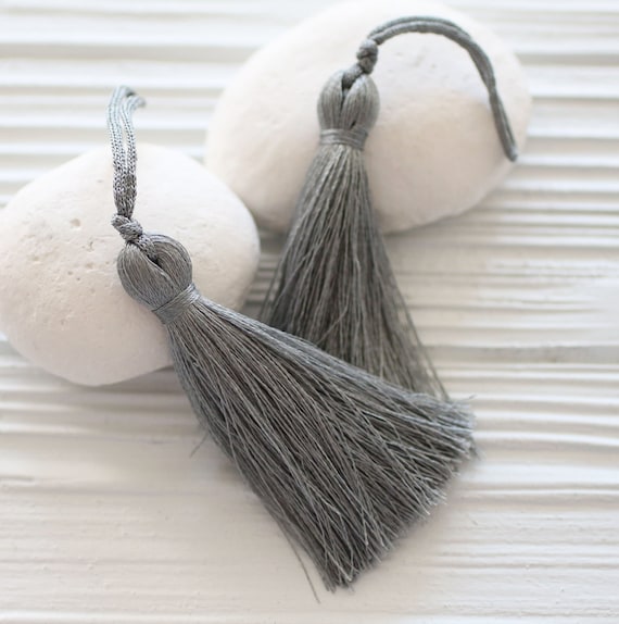 Grey silk tassel, knob decor, purse tassel, jewelry tassels, tassel, mala tassel, bag tassel charm, silk tassel, handmade, gray silk, N66