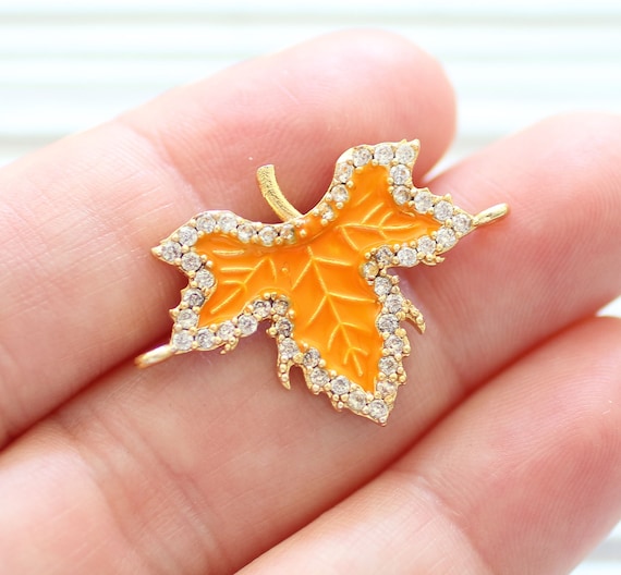 Leaf pendant, pave charm connector, cz pave clover pendant gold, rhinestone pendant, gold pave leaf charms, enamel earrings necklace charms