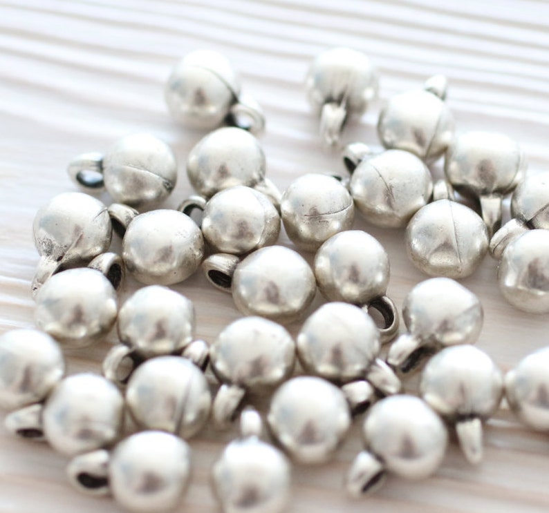 10pc silver beads, bracelet charms, earring beads, ball beads, tiny beads, silver charms, metal charms, boho charms, earring charms, rustic image 3