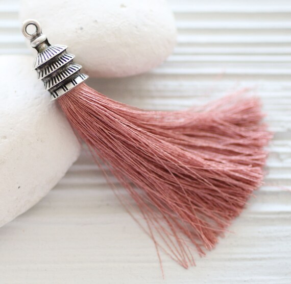 Dusty rose tassel, rose blush tassel with cap, rose blush pink silver cap tassel, keychain tassel, jewelry tassels, decorative tassels, N58