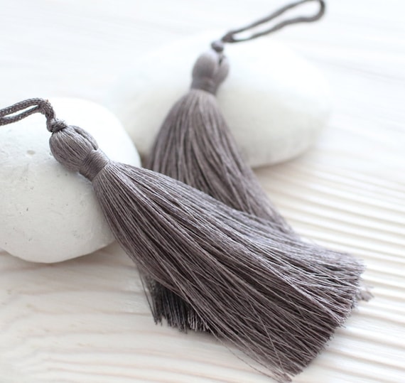 Gray silk tassel, large tassels, charcoal, tassel, smoke, handmade, decorative tassels, thick long tassel, thread, silk mala tassel, N24