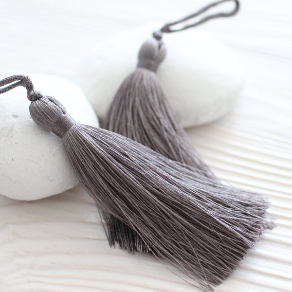 Gray silk tassel, large tassels, charcoal, tassel, smoke, handmade, decorative tassels, thick long tassel, thread, silk mala tassel, N24