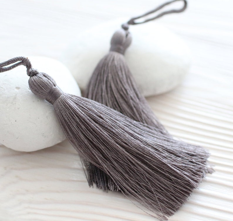 Gray silk tassel, large tassels, charcoal, tassel, smoke, handmade, decorative tassels, thick long tassel, thread, silk mala tassel, N24 image 1