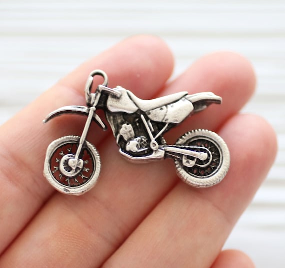 Motorcycle pendant, silver motorcycle charm, rustic motorcycle jewelry finding, old motorcycle pendant dangle, home decoration charm, M1