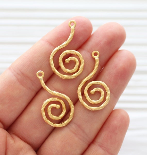 2pc spiral charm pendant, earrings dangle gold, tribal, earring charms, gold round charms, filigree pendant charms, dangle pendant, spiral