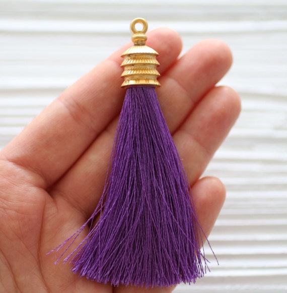 Jewelry Tassels VC443# Purple Color Tassel Pendant Charm 20 Pieces 40mm Silk Tassel with Gold Plated Jump Ring Wholesale Tassels
