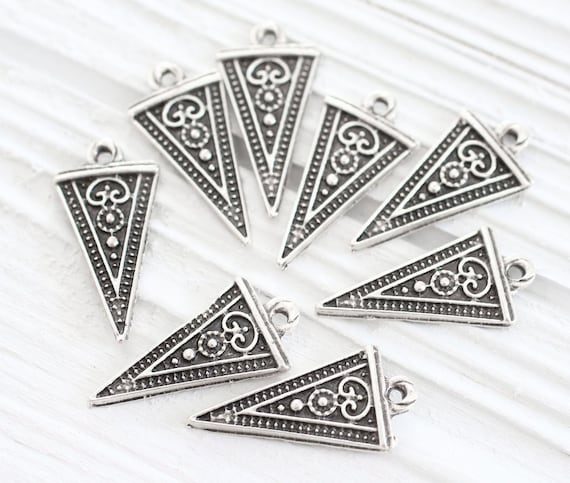 10pc tribal charms silver, triangle charms, daggar charm, silver charms, earrings dangle, triangle necklace charm pendant, large hole charm