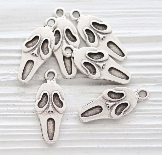 Halloween pendant, mask pendant, silver mask, abstract pendant, Halloween jewelry, silver earrings charm for Halloween