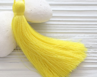 Yellow silk tassel, extra large tassel, silk tassels, big mala tassel, necklace tassel pendant, handmade tassels, decor tassels, N41