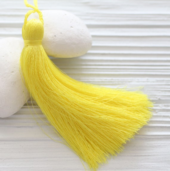 Yellow silk tassel, extra large tassel, silk tassels, big mala tassel, necklace tassel pendant, handmade tassels, decor tassels, N41