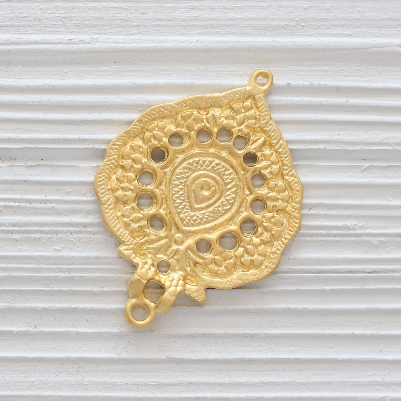 Gold Pendant Connector Large Gold Rustic Connector Teardrop Etsy