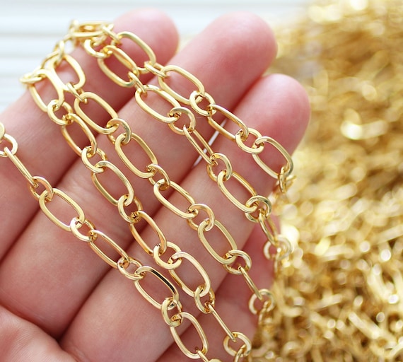 3.3 feet 10mm cable chain, 24K gold plated cable chain, gold chain, shiny gold large link chain, necklace chain, bracelet jewelry chain, LC2