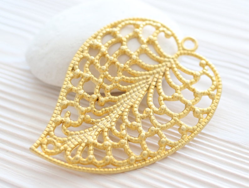 large leaf filigree leaf pendant large gold pendant Leaf pendant gold filigree findings filigree filigree leaf boho gold leaf