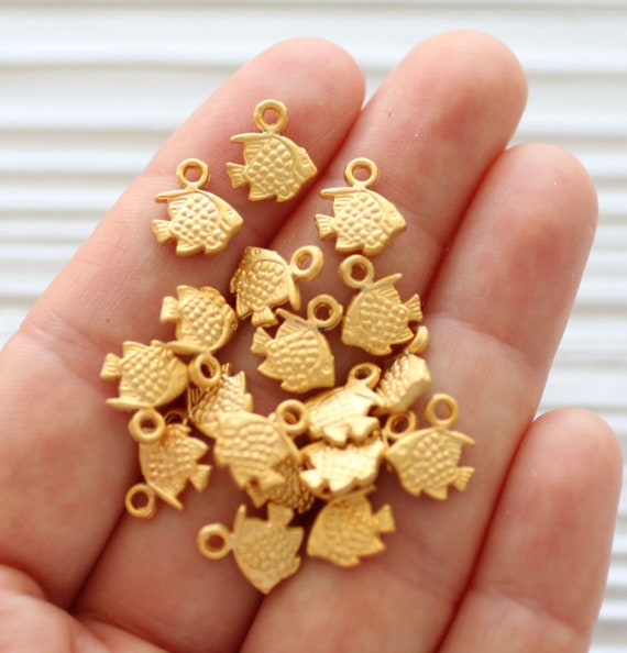 10pc fish charm gold, sea charms, mini fish pendant, earring charm gold, earring charm dangle, necklace bracelet charms, animal charms