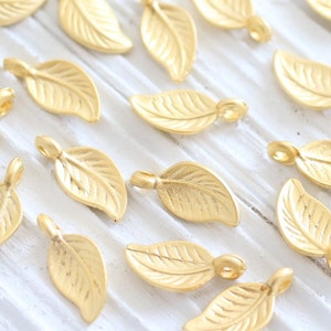 10pc gold leaf charms, earring charms, gold leaf, mini charms, necklace charms gold, bracelet charms, mini leaf pendant, matte gold findings image 2