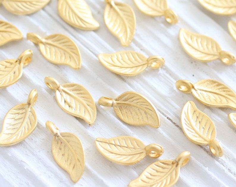 10pc gold leaf charms, earring charms, gold leaf, mini charms, necklace charms gold, bracelet charms, mini leaf pendant, matte gold findings image 2