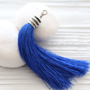 Cobalt blue silk tassel pendant, blue silk tassel with silver cap, large tassel, jewelry tassels, decorative tassels, necklace tassel, N16