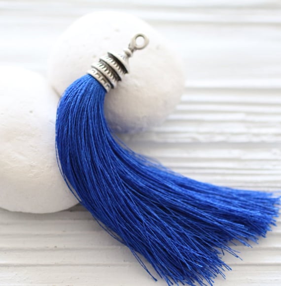 Cobalt blue silk tassel pendant, blue silk tassel with silver cap, jewelry tassels, decorative tassels,necklace tassel, N5