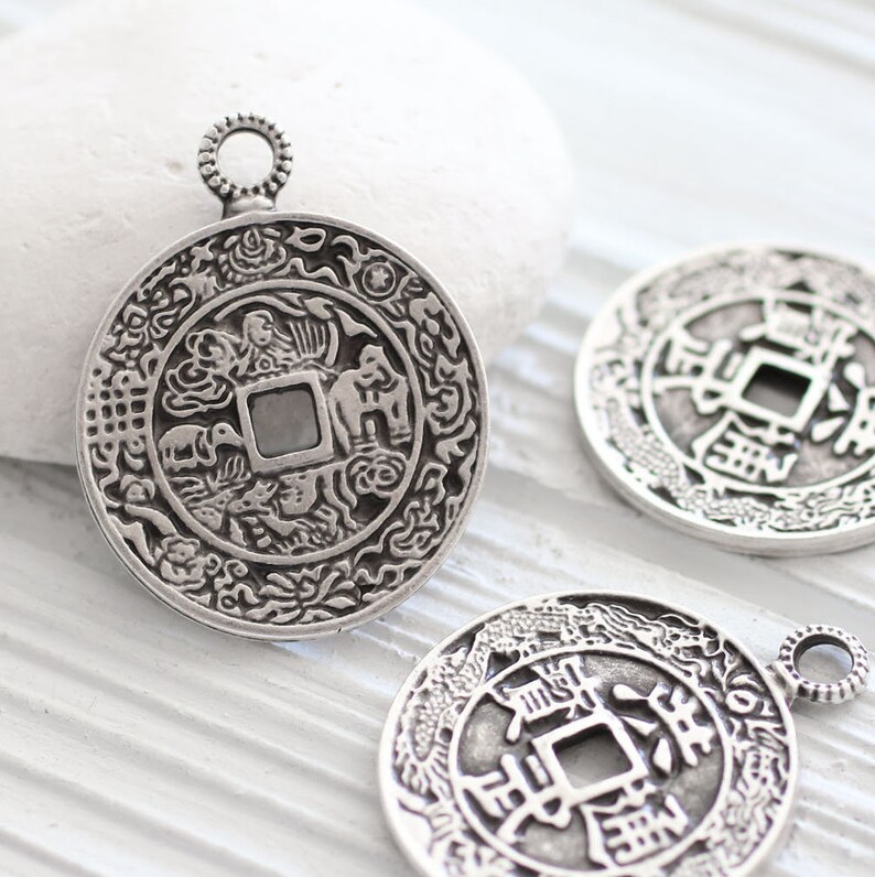 Silver spiral pendant hammered round pendant replica ancient writing findings,circle loop rustic pendant earrings dangle tribal pendant