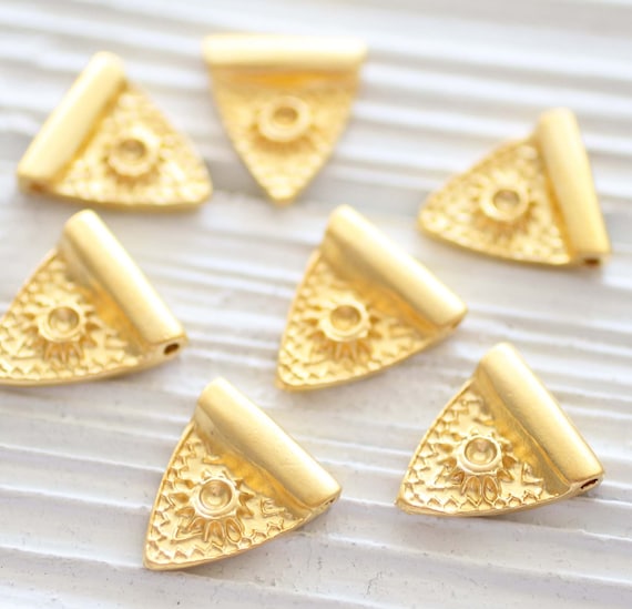 5pc gold triangle charm, earring charms, slider charm, metal charms, triangle, necklace charms, bracelet charms, gold charms with tube hole