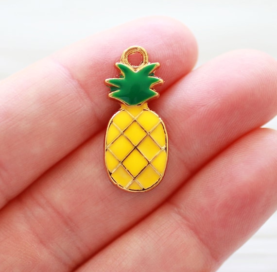 Pineapple charm, Summer charms, gold, necklace, bracelet, earrings charm, enamel fruit pendant, pineapple pendant