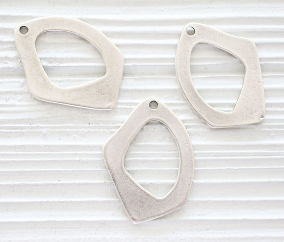 Organic shaped necklace pendant, contemporary silver pendant, asymmetric pendant, ellipse shaped earrings charm, flat pendant