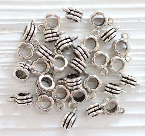 3pc silver bail, pendant bails, antique silver bails, bails, metal spacer, silver spacer, metal beads, large hole bails, jewelry findings