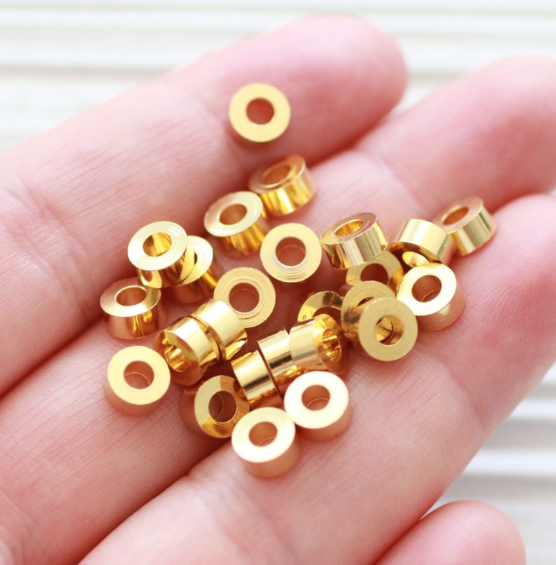 10pc gold heishi beads, 6mm, flat shaped gold rondelle beads, gold beads, metal spacer beads, large hole beads, round beads, M3 image 1