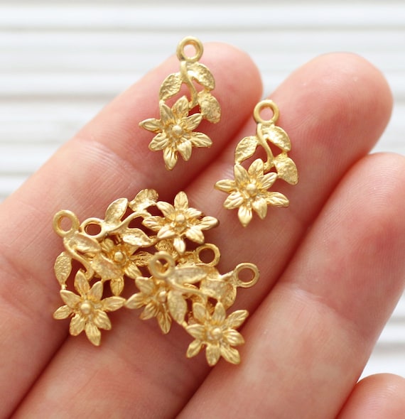 10pc flower charm, matte gold earring charms, necklace charms, gold flower beads, tribal charms, metal charms, flower charms for necklace