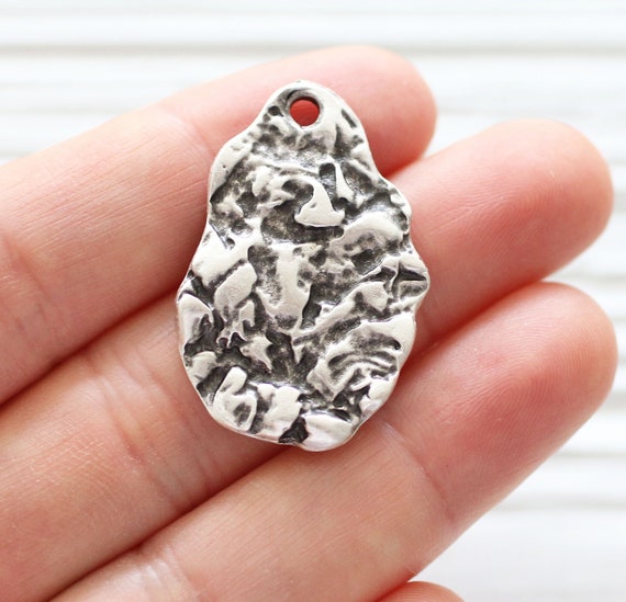 Drop pendant silver, earrings charm, drop charms silver, large charms, teardrop pendant, hammered metal, textured rustic jewelry findings