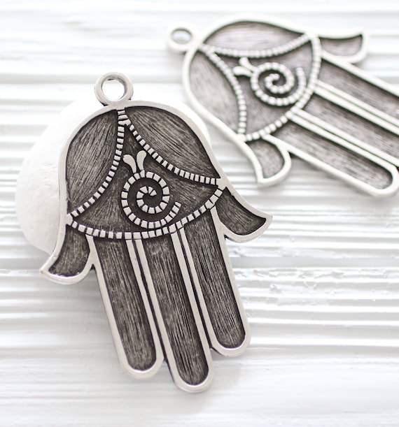Silver Hamsa pendant, large Hamsa, silver pendants, Hamsa medallion, hammered Hamsa pendant, silver Hamsa, hand of fatima pendant