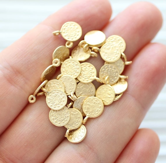 10pc coin charm, gold coin disc beads, metal coins, necklace coin gold, replica old coins, gold charms, bracelet charms, earring charms, S