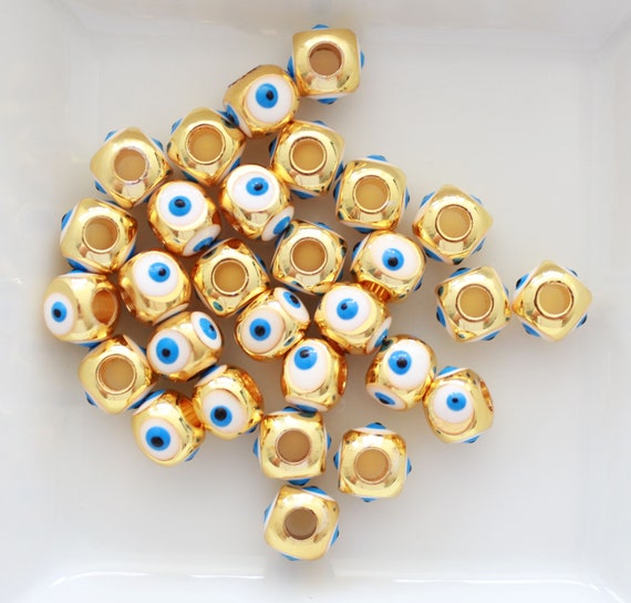 5pc, 7mm white evil eye beads, square evil eye beads, DIY earrings beads, lucky beads, necklace, bracelet slider beads, spacer beads, EE5M