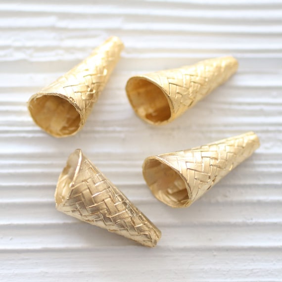2pc hammered gold bead caps, bead cones, large bead caps, large end caps, rustic bead cap, gold tassel cap, tribal tassel cap, gold cones