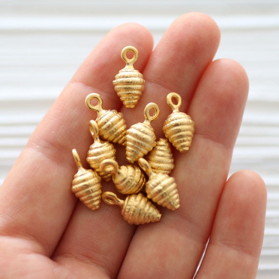 5pc large spiral charm, matte gold spiral earrings dangle, tribal charms, bracelet charms, gold charms, dangles, mini pendant, gold beads