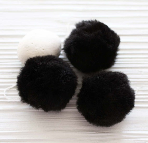 2pc black pom pom, 2" black garland pom pom, puff black fur pom poms for beanie hats keychains purses home decor curtains, garland poms,N3